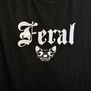 Athletic‎ Works Womens Black Feral Cat Skull Graphic Tee Shirt 2XL 50-52